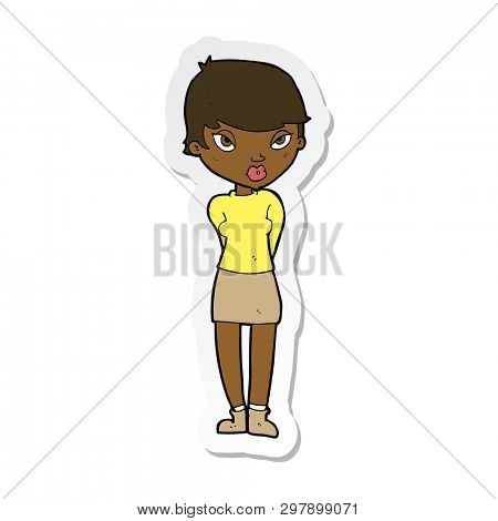 sticker of a cartoon shy woman