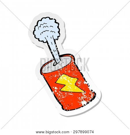 retro distressed sticker of a cartoon fizzing soda can 