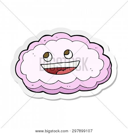 sticker of a cartoon happy pink cloud