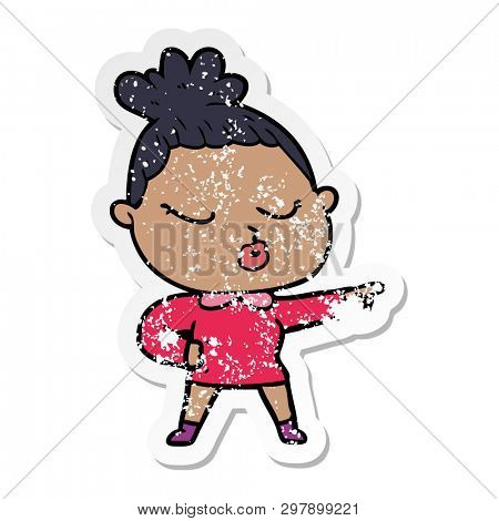 distressed sticker of a cartoon calm woman