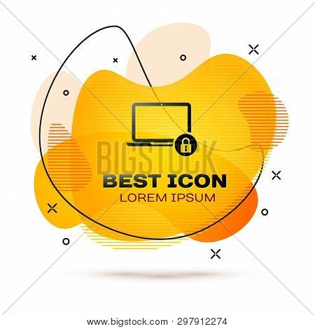 Black Laptop And Lock Icon Isolated On White Background. Computer And Padlock. Security, Safety, Pro