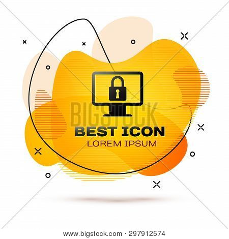 Black Lock On Computer Monitor Screen Icon Isolated On White Background. Monitor And Padlock. Securi