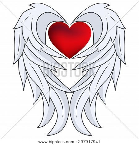 Illustration Of Red Heart With Angel Wings
