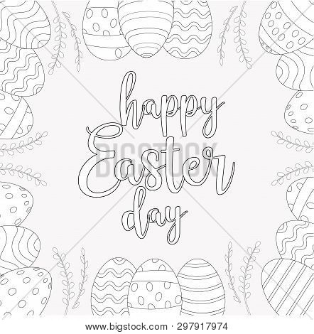 Easter Frame With Easter Eggs Hand Drawn Black On White Background