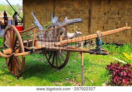 Wooden Vintage Ox Carts (oxcart) As Traditional Transportation - Agricultural, Natural And Cultural 
