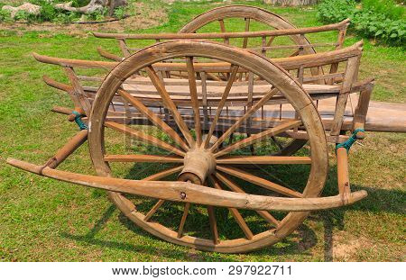 Wooden Vintage Ox Carts (oxcart) As Traditional Transportation - Agricultural, Natural And Cultural 