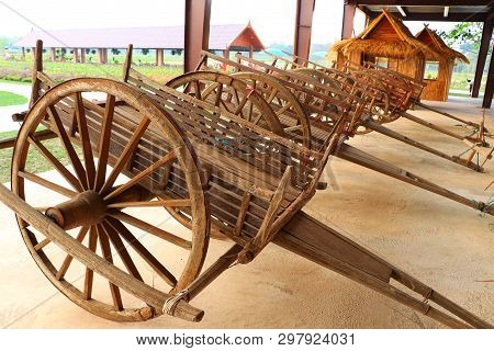 Wooden vintage ox carts (oxcart) as traditional transportation - Natural and cultural heritage conce