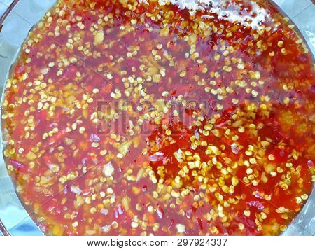 Top View Of Sweet Chilli Sauce For Chicken As A Background