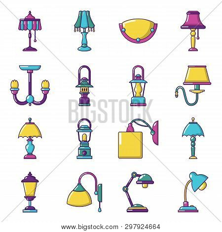Lamp Icons Set. Cartoon Illustration Of 16 Lamp Icons For Web