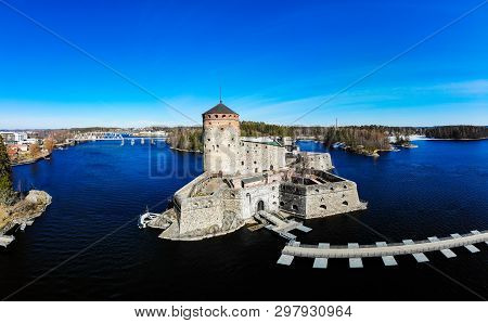 Beautiful Aerial View Of Olavinlinna, Olofsborg Ancient Fortress, The 15th-century Medieval Three - 