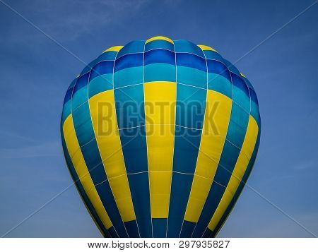 Balloon In The Blue Sky. Flying In A Balloon. Clear Blue Sky. Different Color