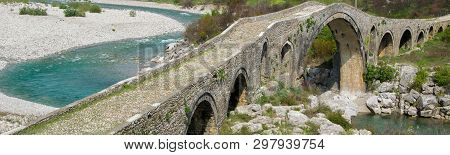 Old Stone Bridge Over The River. Albania, Mes, Scutari