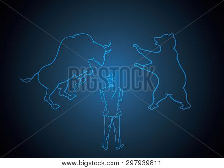 Businessman Looking Bull And Bear Stock Market Technology