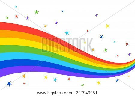 Rainbow Wave And Stars Isolated On White Background