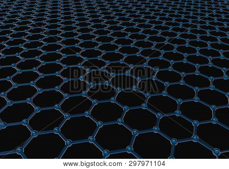 3d Rendering. Perepctive View Of Hexgonal Relation Structure Mesh Pattern With Clipping Path On Blac