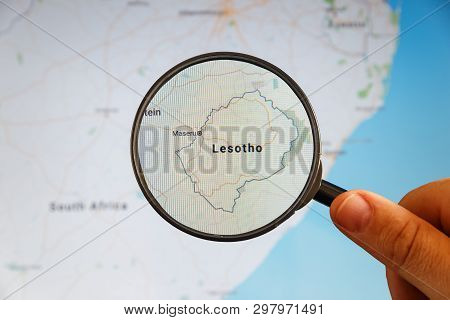 Maseru, Lesotho. Political Map. City Visualization Illustrative Concept On Display Screen Through Ma