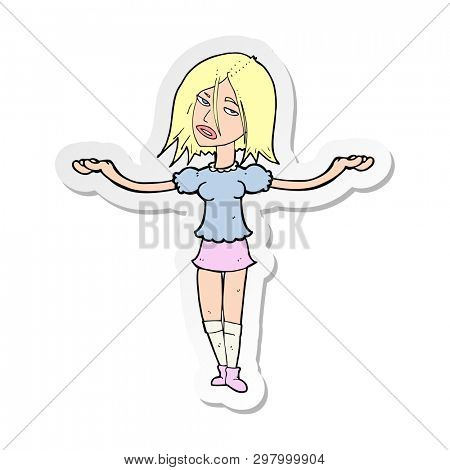 sticker of a cartoon woman shrugging shoulders