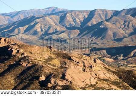 Arid Mountain Ranges With Rock Formations Uplifted By Fault Activity On The San Andreas Fault During
