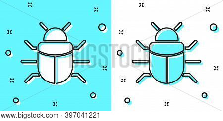 Black Line System Bug Concept Icon Isolated On Green And White Background. Code Bug Concept. Bug In 
