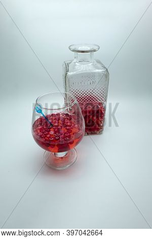 Homemade Tincture Of Red Cherry. Berry Alcoholic Drinks Concept. Homemade Red Wine Made From Ripe Ch