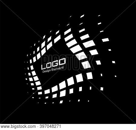 Logo Perspective Frame. Abstract Rectangle Dots Emblem Design Element For Technology. Distort Border