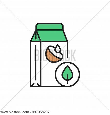 Organic Coconut Milk Color Line Icon. Pictogram For Web Page, Mobile App, Promo.