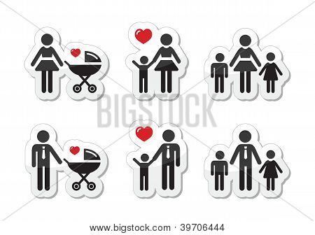 Segno di genitore single - famiglie icone come etichette