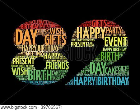 Happy 82nd Birthday Word Cloud, Holiday Concept Background