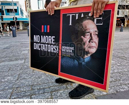 Brisbane, Australia - November 29, 2020: Group Of Protestors Peacefully Rally At King George Square,