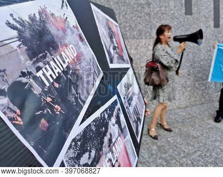 Brisbane, Australia - November 29, 2020: Group Of Protestors Peacefully Rally At King George Square,