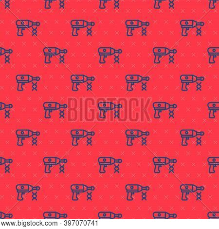 Blue Line Transfer Liquid Gun In Biological Laborator Icon Isolated Seamless Pattern On Red Backgrou