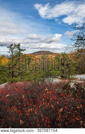 The Colorful Autumn Landscape In Lake Minnewaska State Park Near New Paltz New York.