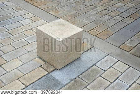 Blocking Of Traffic Against Car Entry Or Traffic Control Retracting Pillars Stone Blocks On The Road