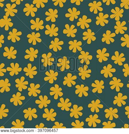 Endless Pattern Of Spring Flowers, Fortuna Gold And Tidewater Green Colors Trend 2021.