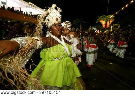 Ilheus, Bahia, Brazil - February 21, 2012: Members Of The Afro Guerreiro De Zulu Block Are Seen Duri
