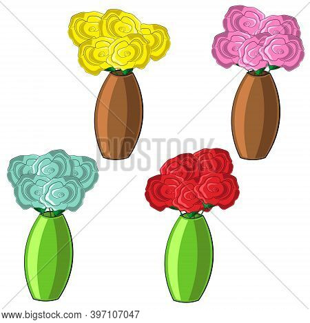Small Set With Different Vases And Flowers