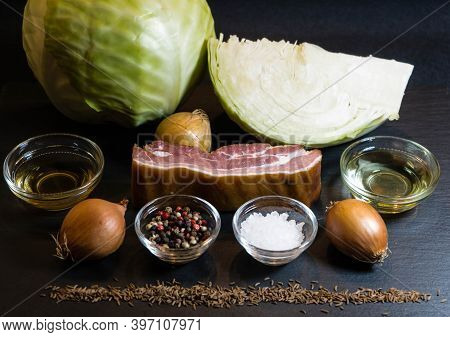 White Cabbage With Bacon Herbs And Spices