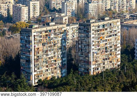 Tbilisi, Georgia - 28 November, 2020: View Of The Residential Areas Of Tbilisi