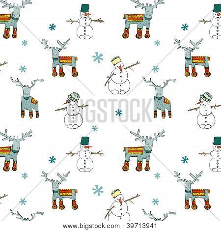 nahtlose Winter Muster mit Deers und Schneemann