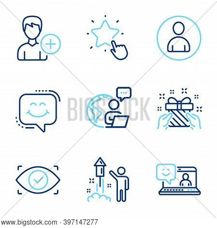 People Icons Set. Included Icon As Avatar, Fireworks, Ranking Star Signs. Biometric Eye, Smile, Gift