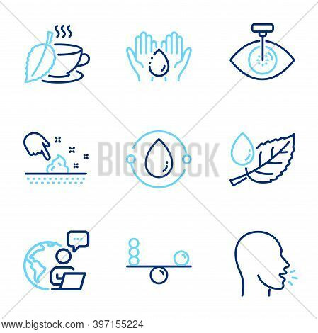 Healthcare Icons Set. Included Icon As Skin Moisture, Balance, Leaf Dew Signs. Cold-pressed Oil, Cou