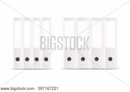 Vector 3d Closed Realistic White Blank Office Binder Stack With Metal Rings For A4 Paper Set Closeup