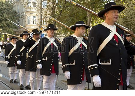 Stuttgart, Germany, 25 September 2016.  Volksfest In Stuttgart. The March Through The City Center.