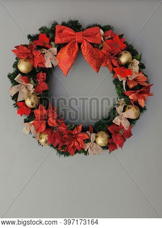 View Of A Beautiful Christmas Wreath With Copy Space.