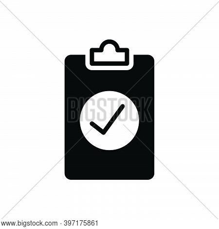 Black Solid Icon For Assess Compliance Checkmark Review Result Report Document Paper Statement Resea