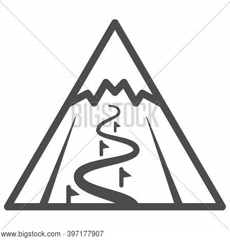 Mountain Slope For Descent Line Icon, World Snowboard Day Concept, Ski Track Sign On White Backgroun