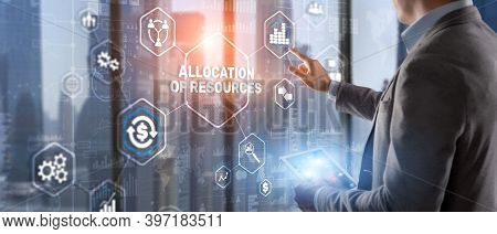 Allocation Of Resources Concept On Virtual 3d Screen. Strategic Planning.