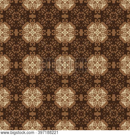 Unique Flower Motifs On Typical Parang Batik With Elegant Brown Color Design.
