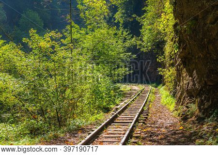 Old Narrow Gauge Railway. A Canyon Guamka, Path From Mezmay To Guamka. Russia, Krasnodar Region.