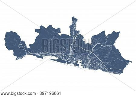 Genoa Map. Detailed Vector Map Of Genoa City Administrative Area. Cityscape Poster Metropolitan Aria